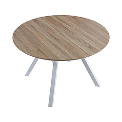 Avis Pegane Table à manger ronde extensible en bois coloris chêne, pieds blanc - diamètre 120 - 160 x Hauteur 75 cm