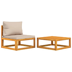 vidaXL Salon de jardin avec coussins 2 pcs bois massif acacia