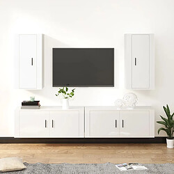 vidaXL Ensemble de meubles TV 4 pcs Blanc brillant Bois d'ingénierie