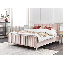 Beliani Lit double en velours rose 160 x 200 cm LUNAN