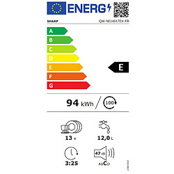 Lave-vaisselle 60cm 13 couverts 47db tout intégrable - qwni14i47ex - SHARP