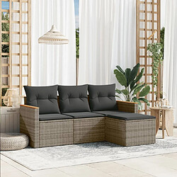 Maison Chic Salon de jardin 4 pcs avec coussins | Ensemble de Table et chaises | Mobilier d'Extérieur gris résine tressée -GKD97321