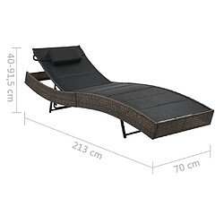 vidaXL Chaise longue Résine tressée et textilène Marron pas cher