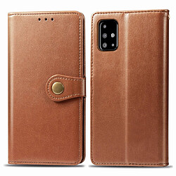 Wewoo Housse Coque Pour Galaxy A71 Boucle en cuir de couleur unie rétro de protection téléphone portable avec cadre photo et fente carte et portefeuille et fonction de support marron