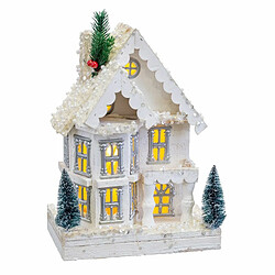 BigBuy Christmas Décorations de Noël Blanc Bois Maison 23 x 14 x 32 cm