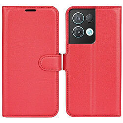 Etui en PU texture litchi, anti-écaillage avec support pour votre Oppo Reno8 Pro + 5G/Reno8 Pro 5G (Global Version) - rouge