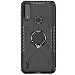 Coque en TPU 2-en-1, anti-empreintes digitales avec béquille pour votre Motorola Moto E7 Power - noir