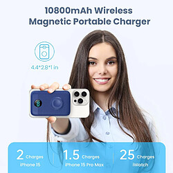 SANAG Batterie Externe Magnétique Sans Fil, 10800Mah Usb C Power Bank Pour Magsafe, Qc4.0+Pd 22,5W Charge Rapide Chargeur Externe Portable Avec Écran Lcd Pour Apple Watch/Iphone 16/15/14/13/12 Séries (Bleu)