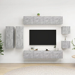 Maison Chic Ensemble de meubles TV 8 pcs | Banc TV Moderne pour salon | Meuble de Rangement - Gris béton Aggloméré -MN55467