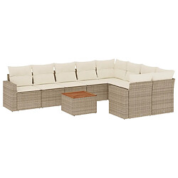 vidaXL Salon de jardin avec coussins 10 pcs beige résine tressée