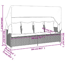 vidaXL Chaise longue avec auvent et coussins gris résine tressée pas cher