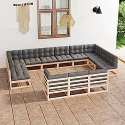 Maison Chic Salon de jardin 13 pcs + coussins - Mobilier/Meubles de jardin - Table et chaises d'extérieur Bois de pin massif -MN82403