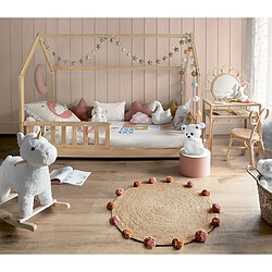 Avis Pegane Lit cabane enfant en bois coloris beige ficelle - Longueur 195 x Profondeur 98,2 x Hauteur 145,7 cm