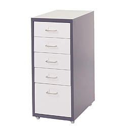 Avis Mendler Caisson à roulettes Boston T851, armoire à tiroirs armoire en acier, 69x28x41cm 5 tiroirs ~ gris foncé blanc