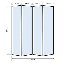 Pegane Paravent japonais bois naturel, séparateur de pièce 4 pans - Hauteur 175 cm x Longueur 176 cm