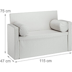 Helloshop26 Banc dossier 2 places banquette coffre de rangement pliable assise pratique pliant 115 cm crème 13_0000374_2