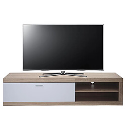 Decoshop26 Meuble TV avec deux compartiments de rangement avec portes 43x180x41 cm MDF aspect chêne blanc 04_0007854