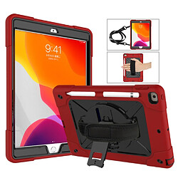 Coque en TPU + Silicone avec béquille pivotante à 360 ° et sangle couche externe rouge/noir pour votre Apple iPad 10.2 (2019)