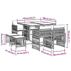 Acheter vidaXL Ensemble à manger de jardin 9pcs coussins noir résine tressée