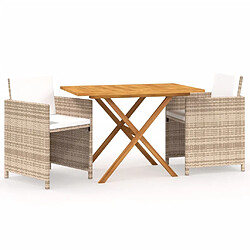 Salle à manger de jardin 3 pcs,Table et chaise à dîner avec coussins Beige -MN98927