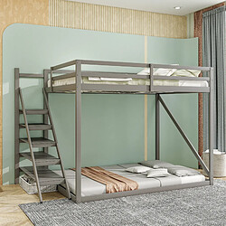 Avis ComfortXL Lit Mezzanine 140x200cm En Bois Massif Avec Échelle De Sécurité Et Cadre à Lattes, Gris