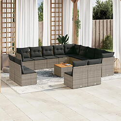 Maison Chic Salon de jardin avec coussins 14 pcs | Ensemble de Table et chaises | Mobilier d'Extérieur gris résine tressée -GKD75611