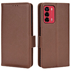 Etui en PU texture litchi avec support, marron pour votre ZTE Blade A72/Blade V40 Vita