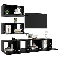 Avis Maison Chic Ensemble de meubles TV 4 pcs | Banc TV Moderne pour salon | Meuble de Rangement - Noir Aggloméré -MN74745