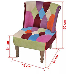 Helloshop26 Fauteuil chaise siège lounge design club sofa salon en style français avec de patchwork tissu 1102035/3 pas cher