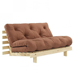 Inside 75 Canapé convertible futon ROOTS pin naturel tissu brun argile couchage 140x200 cm.