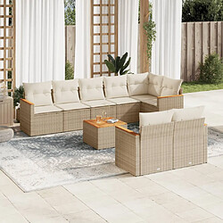 vidaXL Salon de jardin avec coussins 9 pcs beige résine tressée