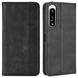 Etui en PU texture vintage, magnétique auto-absorbée avec support pour votre Sony Xperia 5 IV 5G - noir