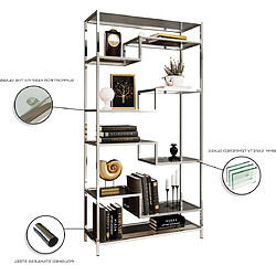 Acheter Vivenla Bibliothèque design en acier et verre coloris argenté L. 100 x P. 40 x H. 200 cm collection MONZA
