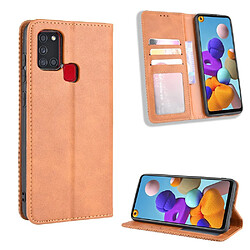 Etui en PU auto-absorbé rétro marron pour votre Samsung Galaxy A21s