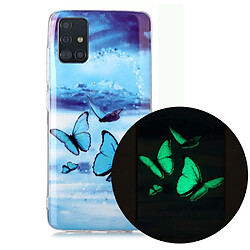 Coque en TPU noctilucent flexible papillon bleu pour votre Samsung Galaxy A51 SM-A515