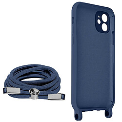 Avizar Coque Cordon iPhone 11 Semi-rigide Lanière Tour du Cou 80cm Bleu