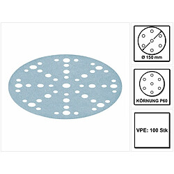 Festool STF D150/48 Abrasifs Granat P60, 150mm, pour RO 150, ES 150, ETS 150, ETS EC 150, LEX 150, WTS 150, HSK-D 150 100 pces (2x 575161)