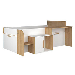 Avis Vente-Unique Lit combiné 90 x 200 cm avec bureau et rangements - Coloris : Blanc et naturel + Sommier - PEDRO