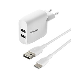 Chargeur 2x USB 24W + Câble USB-C 1m, Belkin