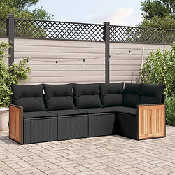 vidaXL Salon de jardin 5 pcs avec coussins noir résine tressée