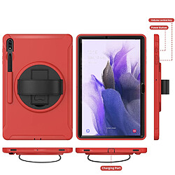 Coque en TPU + silicone avec béquille rotative à 360° et sangle rouge pour votre Samsung Galaxy Tab S7 FE T730/T735/T736B/T736N