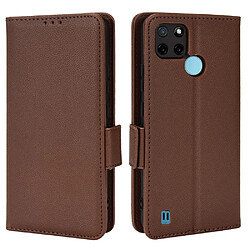 Etui en PU texture litchi, fermoir magnétique avec support, marron pour votre Realme C21Y/C25Y