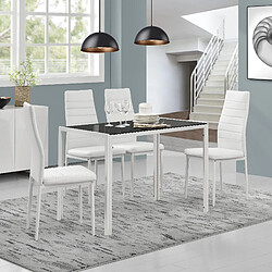 Table à manger noir blanc avec 4 chaises Bergen similicuir blanc [en.casa]