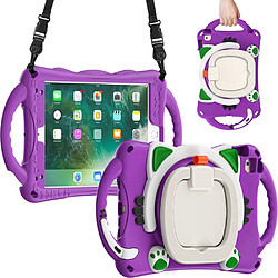 Coque en TPU + silicone avec béquille rotative et bandoulière violet/vert pour votre Apple iPad Mini/2/3/4/mini (2019) 7.9 pouces