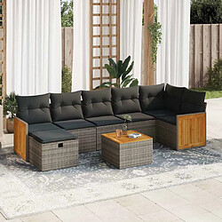 vidaXL Salon de jardin 8 pcs avec coussins gris résine tressée