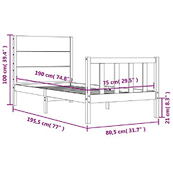 vidaXL Cadre de lit sans matelas noir bois de pin massif pas cher