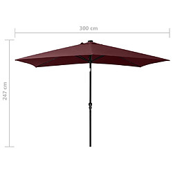 vidaXL Parasol de jardin avec LED et mât en acier rouge bordeaux 2x3 m pas cher