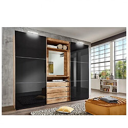 Inside 75 Armoire de rangement coulissante MARITA chêne verre graphite miroir pivotant L 300 H 236 cm