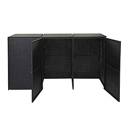 Avis Decoshop26 Abri de poubelles extérieur conteneurs à ordures avec couvercle jusqu'à 3 bacs en poly rotin noir 3x120 litres 04_0000952