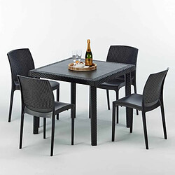 Avis Table Carrée Noire 90x90cm Avec 4 Chaises Colorées Grand Soleil Set Extérieur Bar Café Boheme PASSION, Couleur: Noir